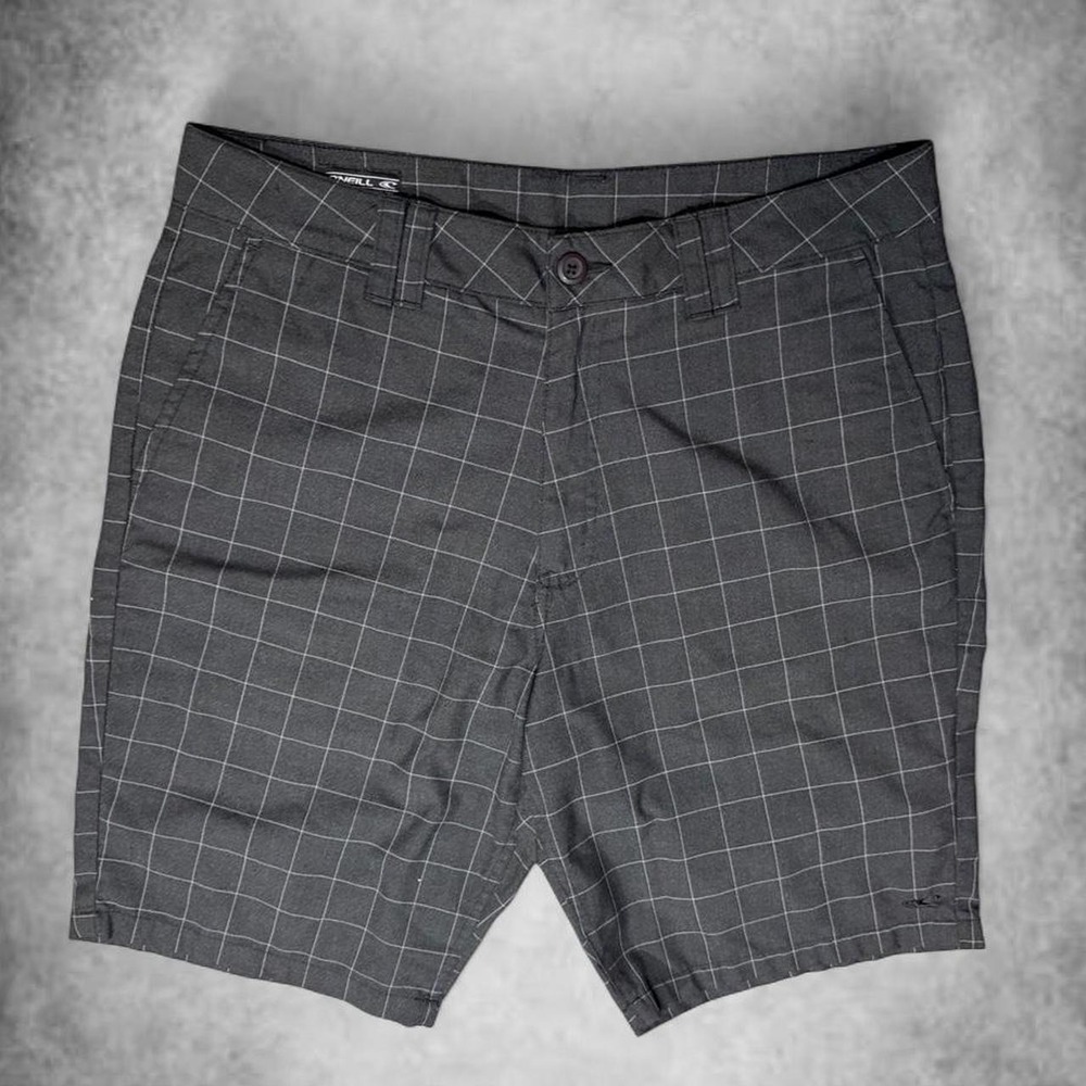 ONeill Plaid Hybrid Shorts Mens 34 Charcoal Grey White Grid Golf Surf Streetwear